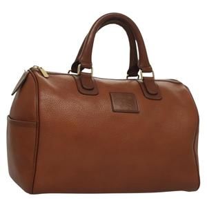 Burberrys Hand Bag Leather Brown Gold Auth ep10092